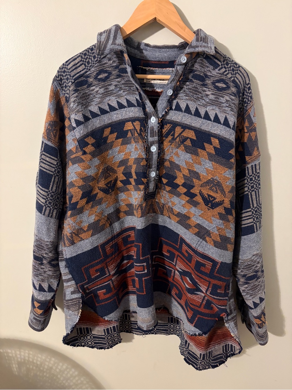 We The Free Arizona sky medium Aztec Button-Front Pullover in Navy, Gray & Brown - Picture 2 of 8